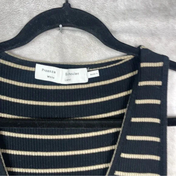 Proenza Schouler White Label Striped Ribbed-Knit Sleeveless Dress In Black Sz L - Picture 8 of 10